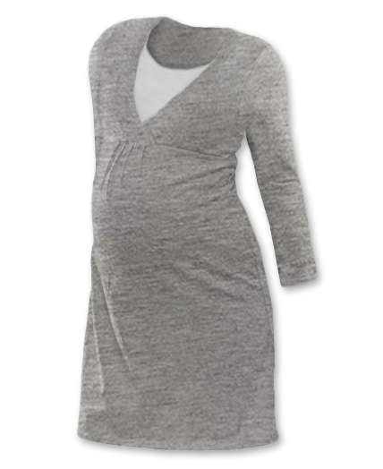 Chemise de nuit d'allaitement Lucie, manches longues - Gris chiné - S/M