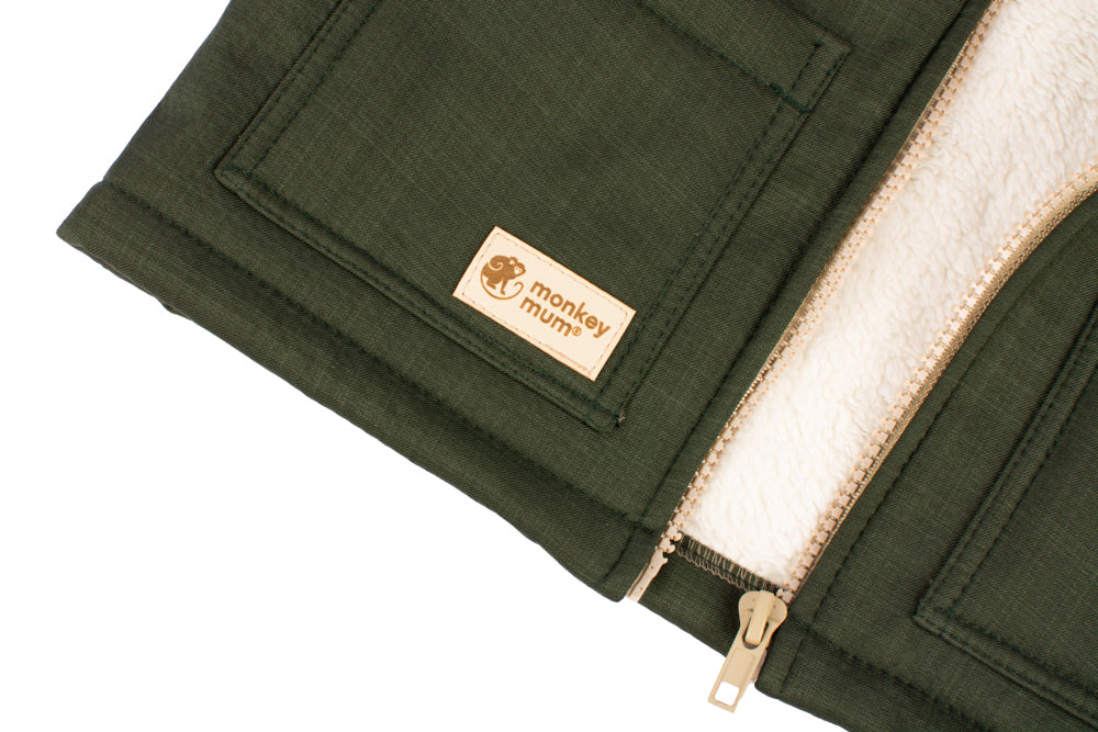 Veste d’hiver softshell enfant avec doublure en mouton Monkey Mum® - Petit chasseur kaki