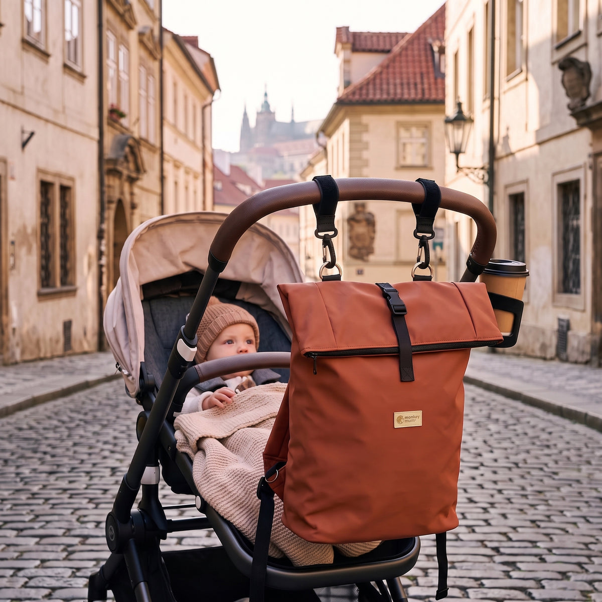 Monkey Mum® Sac à dos en softshell pour poussette – Feuilles d’automne