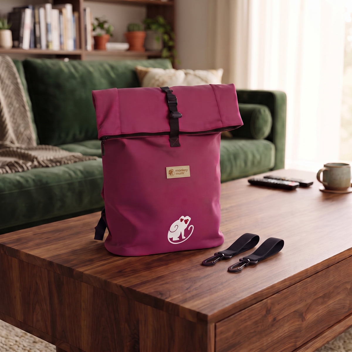Monkey Mum® Sac à dos en softshell pour poussette – Framboise juteuse