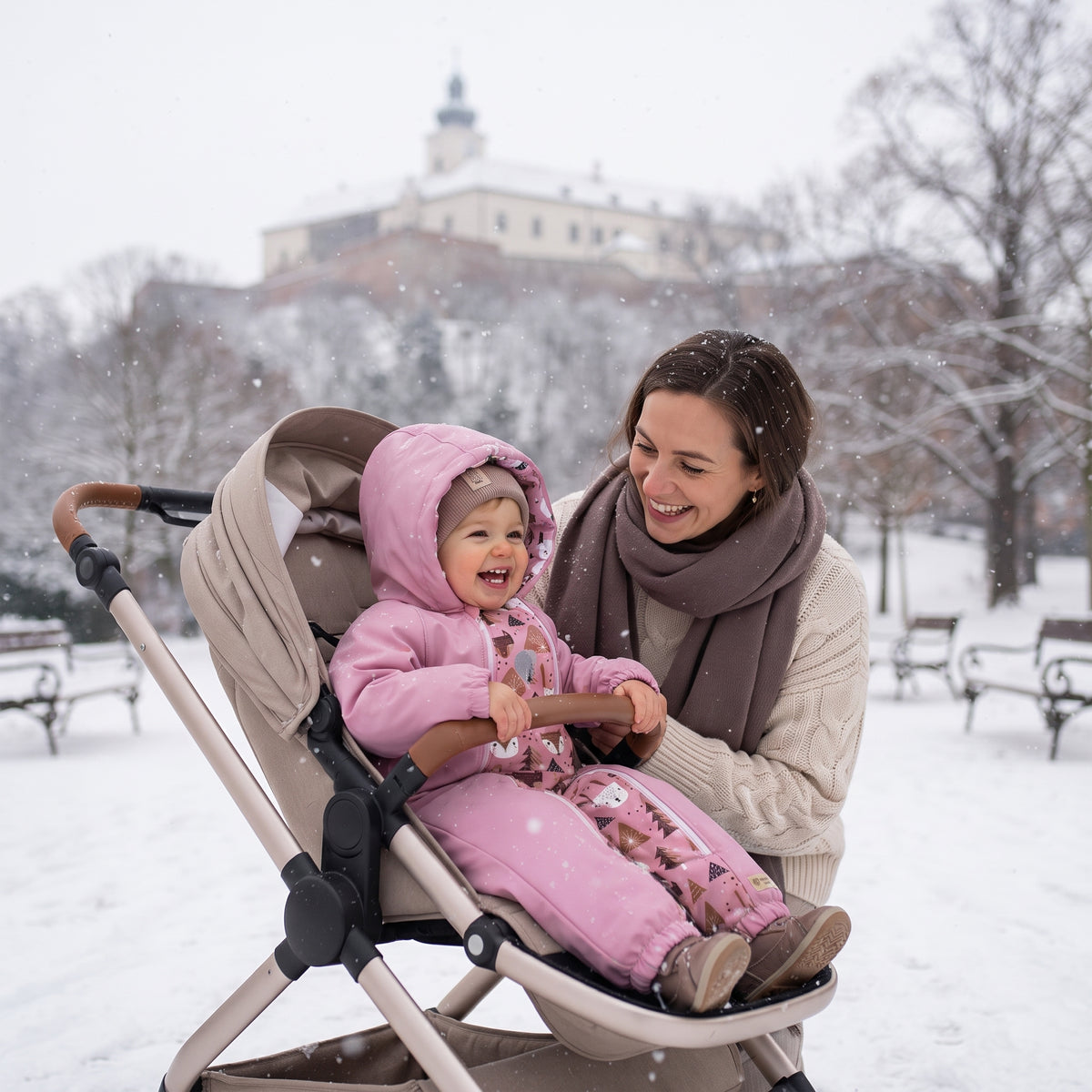 Monkey Mum® Combinaison d’hiver softshell pour enfants avec doublure en mouton - Petit mouton rose dans la forêt - taille 62/68, 74/80