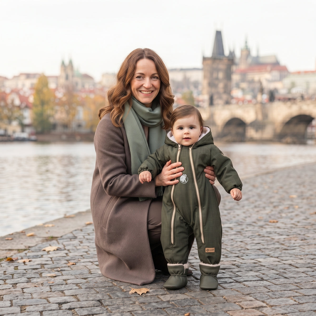 Monkey Mum® Combinaison d’hiver softshell enfant avec doublure en mouton - Petit chasseur kaki - t. 62/68, 74/80