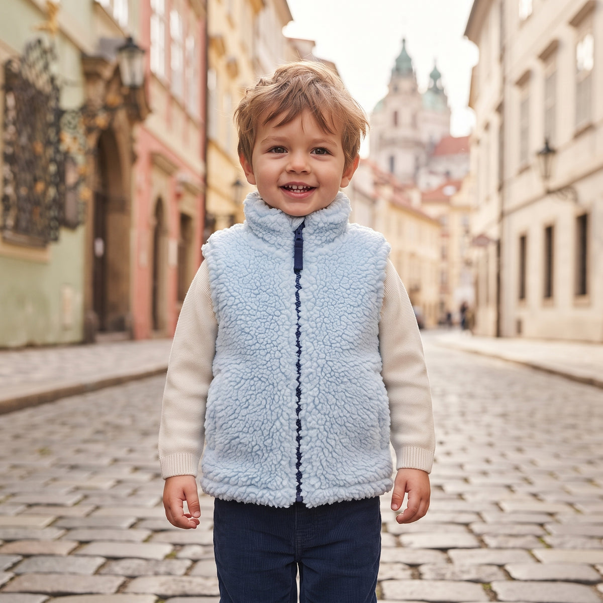 Veste en laine bouclée Monkey Mum® - Bleu clair