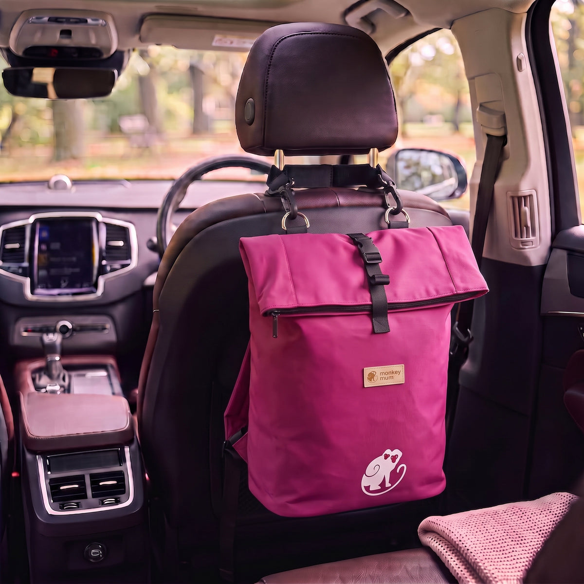 Monkey Mum® Sac à dos en softshell pour poussette – Framboise juteuse