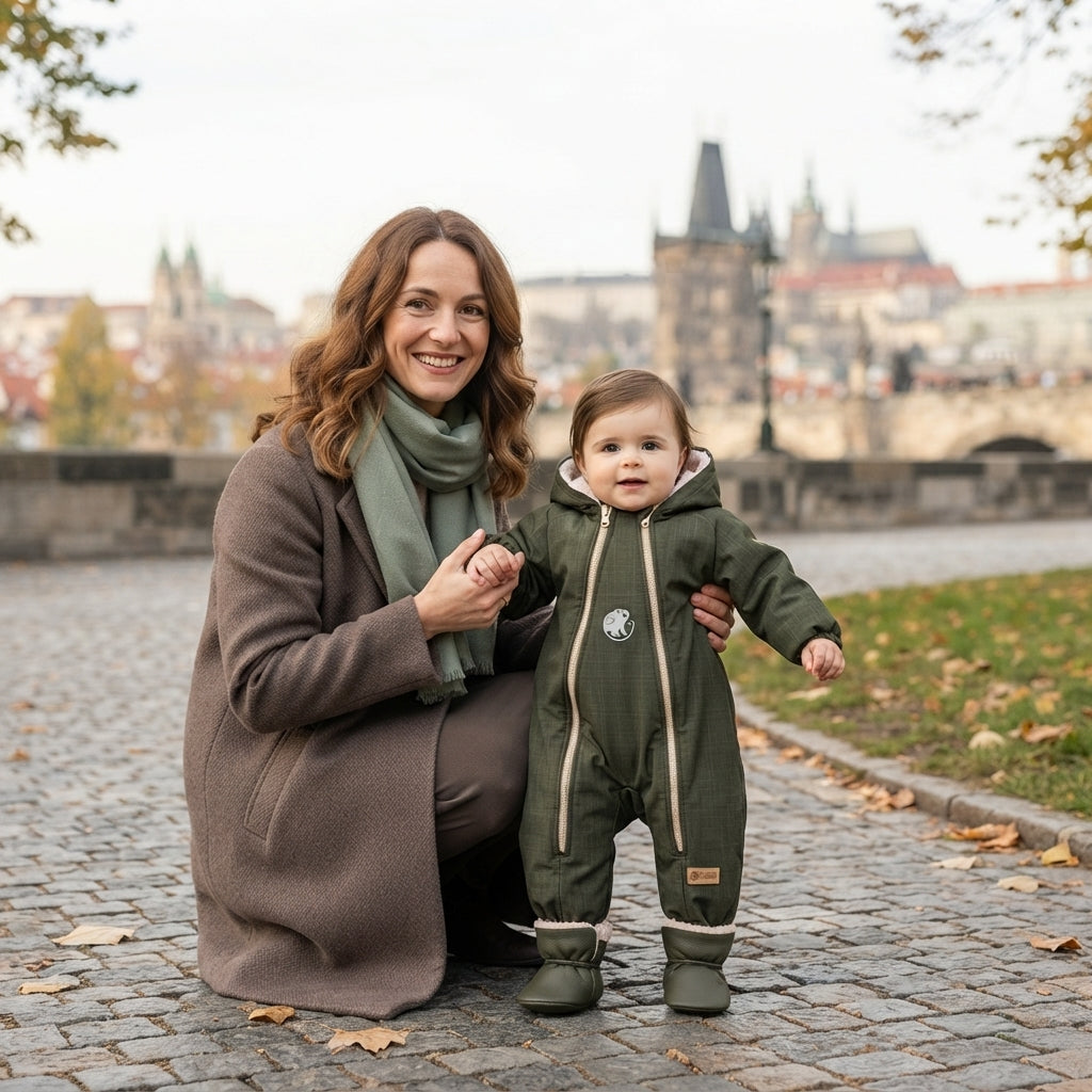 Monkey Mum® Combinaison d’hiver softshell enfant avec doublure en mouton - Petit chasseur kaki - t. 62/68, 74/80