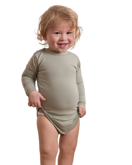 Body bébé à manches longues - vert olive - tailles 56, 62 ou 68