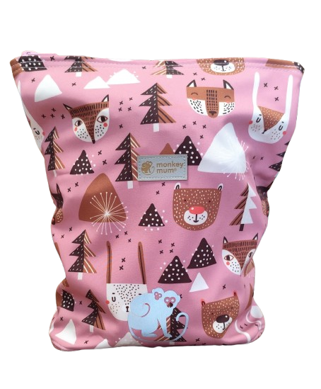 Petit sac à dos softshell pour enfant Monkey Mum® - Animaux de la forêt - Rose