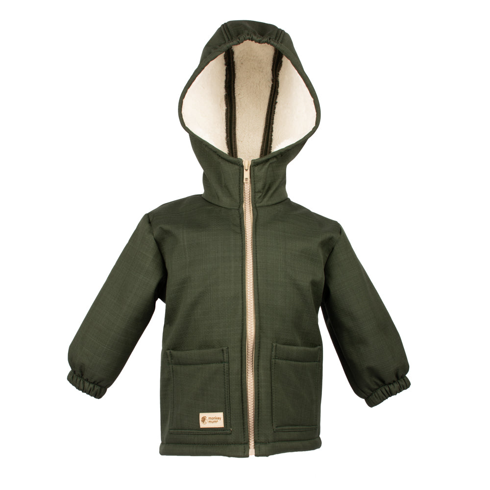 Veste d’hiver softshell enfant avec doublure en mouton Monkey Mum® - Petit chasseur kaki