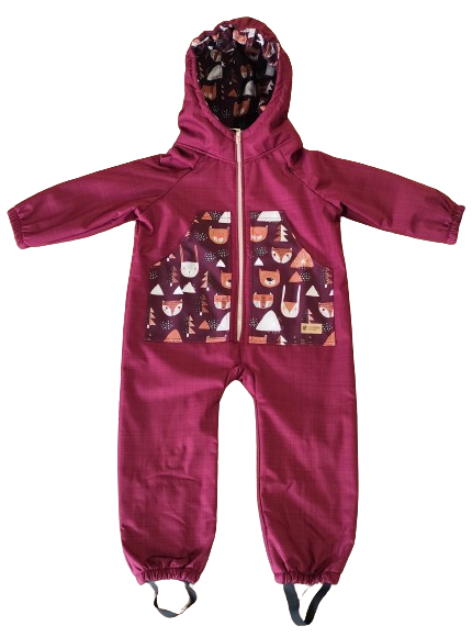 Monkey Mum® Combinaison d’hiver softshell pour enfants avec doublure en mouton - Petit Chaperon rouge bordeaux dans la forêt - taille 98/104, 110/116