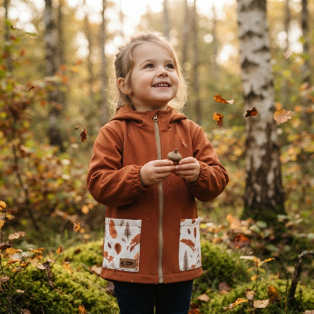 Veste softshell pour enfant avec membrane Monkey Mum® - Feuilles d’automne