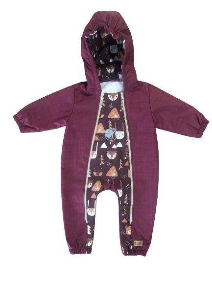 Monkey Mum® Combinaison d’hiver softshell pour enfants avec doublure en mouton - Petit Chaperon rouge bordeaux dans la forêt - taille 62/68, 74/80
