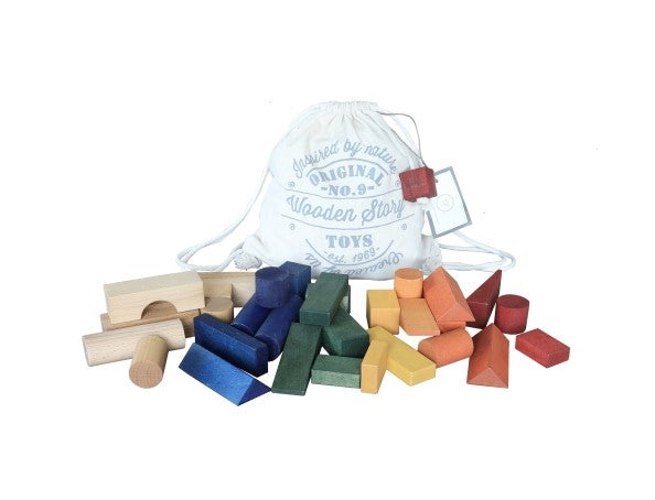 Wooden Story Dés dans un sachet en coton XL - 30 pcs - Arc-en-ciel