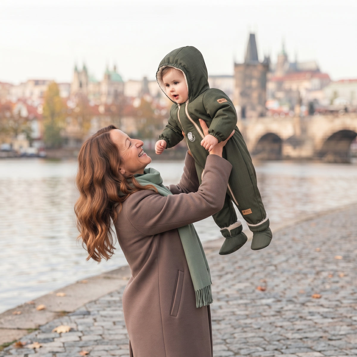 Monkey Mum® Combinaison d’hiver softshell enfant avec doublure en mouton - Petit chasseur kaki - t. 62/68, 74/80