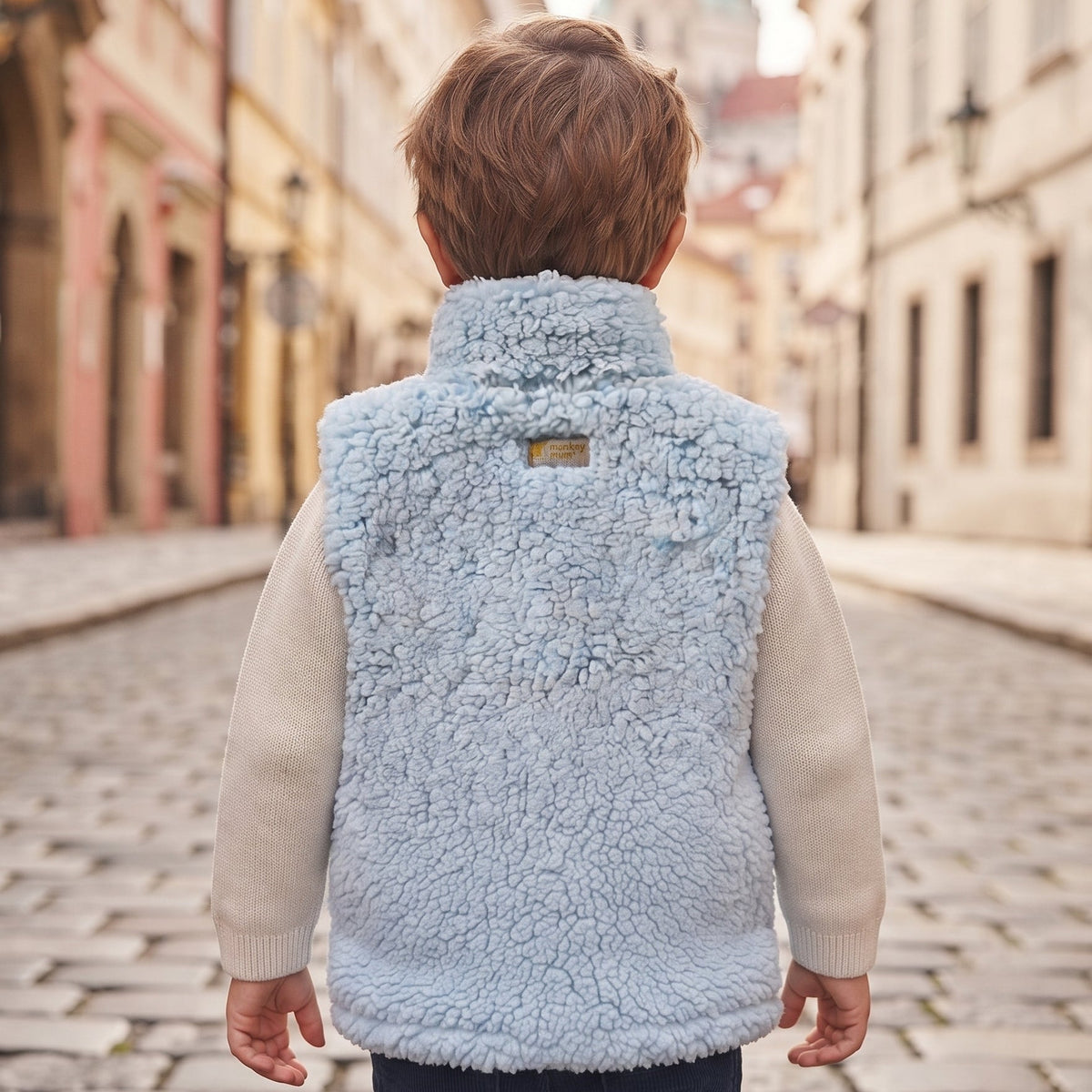 Veste en laine bouclée Monkey Mum® - Bleu clair