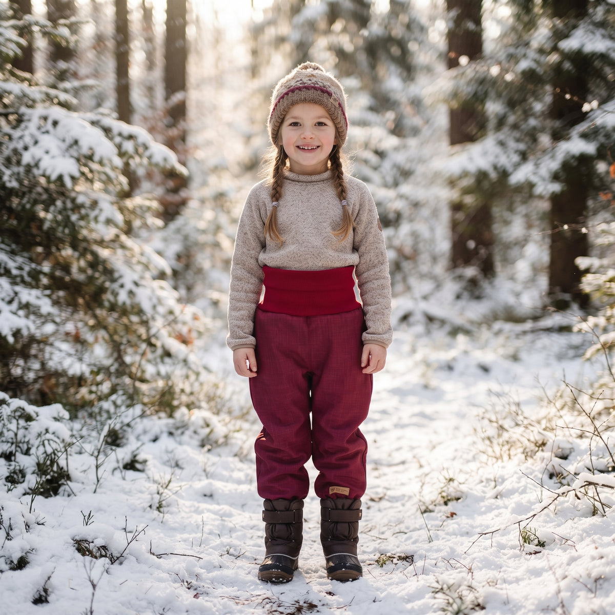 Pantalon d’hiver softshell évolutif enfant avec doublure en mouton Monkey Mum® - Petit Chaperon rouge bordeaux