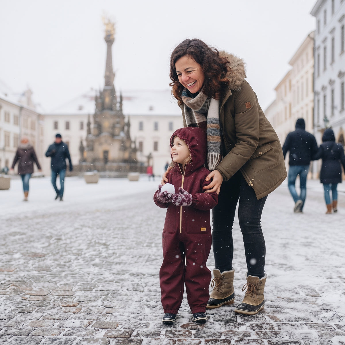 Monkey Mum® Combinaison d’hiver softshell pour enfants avec doublure en mouton - Petit Chaperon rouge bordeaux - taille 98/104, 110/116