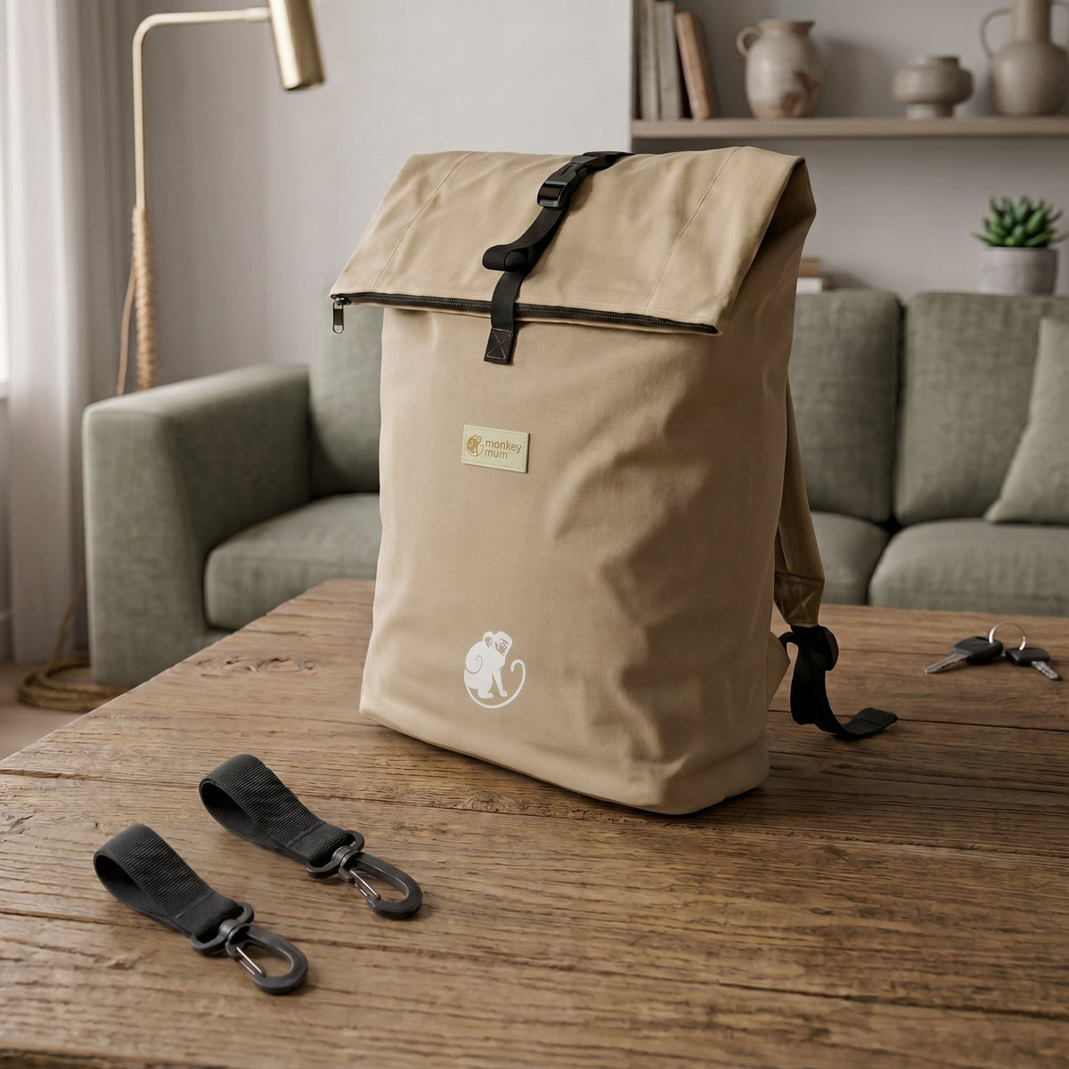 Monkey Mum® Sac à dos en sergé pour poussette – Sable du désert