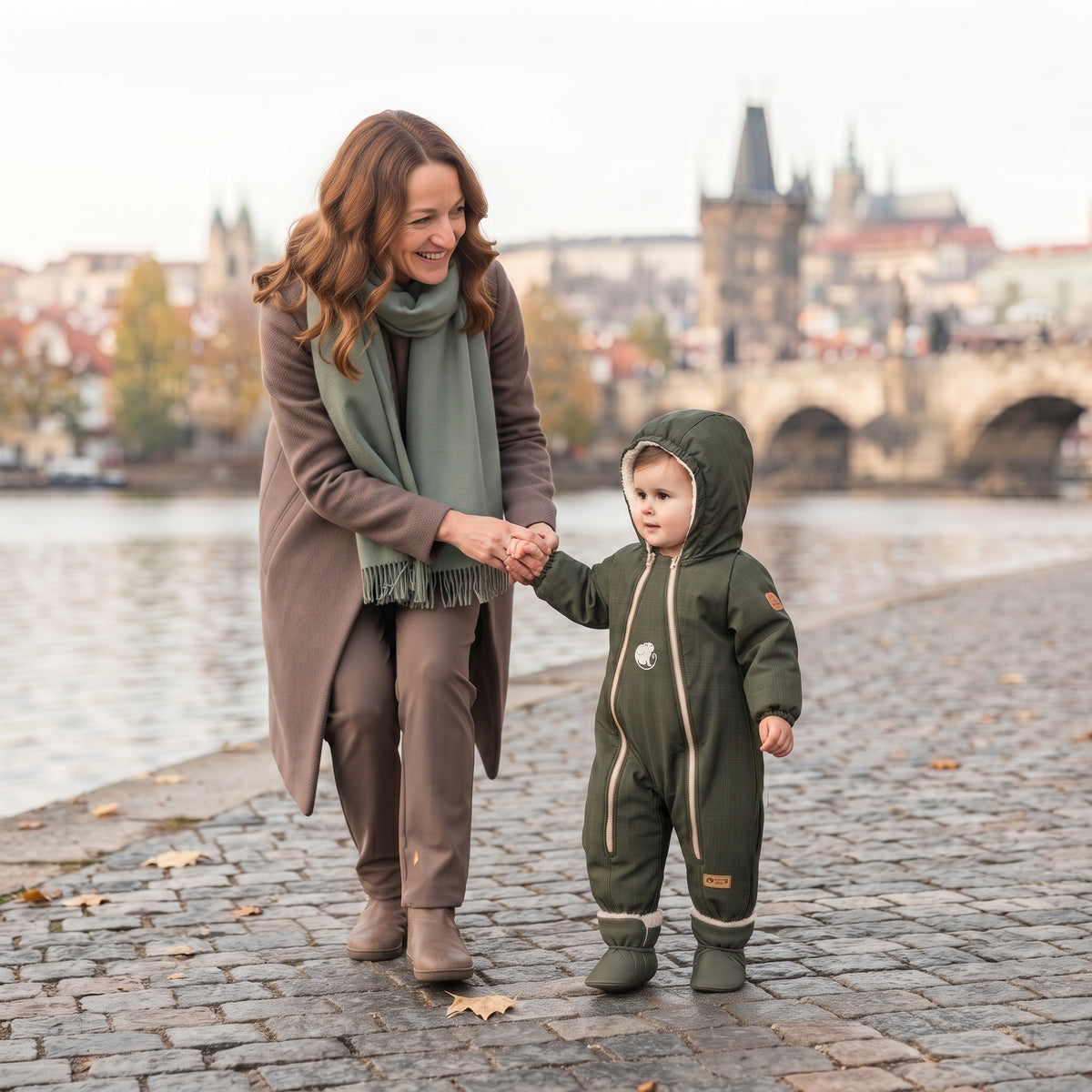 Monkey Mum® Combinaison d’hiver softshell enfant avec doublure en mouton - Petit chasseur kaki - t. 62/68, 74/80