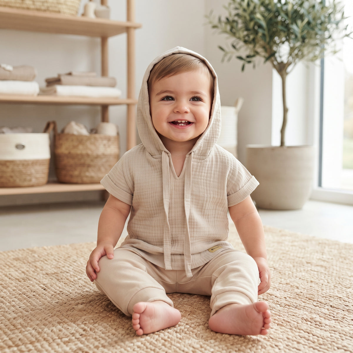 T-shirt à capuche en mousseline Monkey Mum® - Beige
