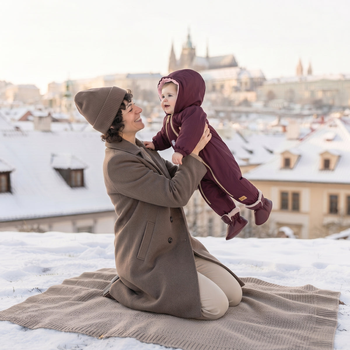Monkey Mum® Combinaison d’hiver softshell enfant avec doublure en mouton - Petit Chaperon rouge bordeaux - t. 62/68, 74/80