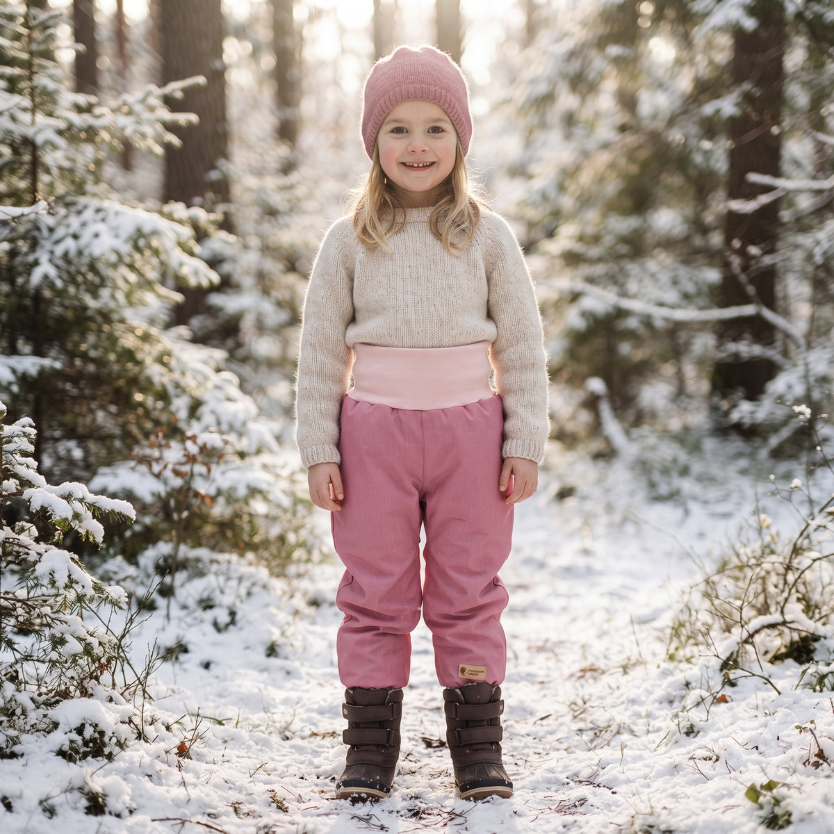 Pantalon d’hiver softshell évolutif enfant avec doublure en mouton Monkey Mum® - Petite brebis rose