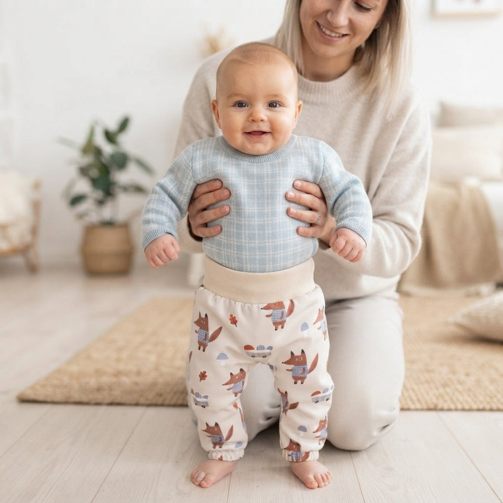 Pantalon enfant softshell avec membrane Monkey Mum® - Renards aux champignons