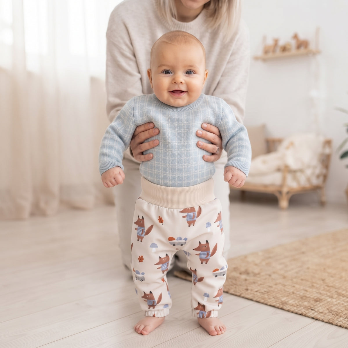 Pantalon enfant softshell avec membrane Monkey Mum® - Renards aux champignons