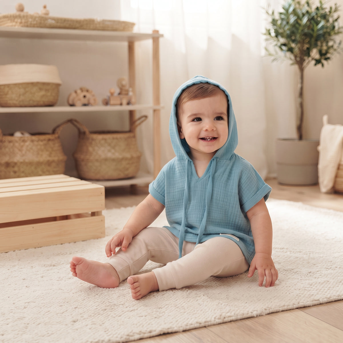 T-shirt à capuche en mousseline Monkey Mum® - Menthe