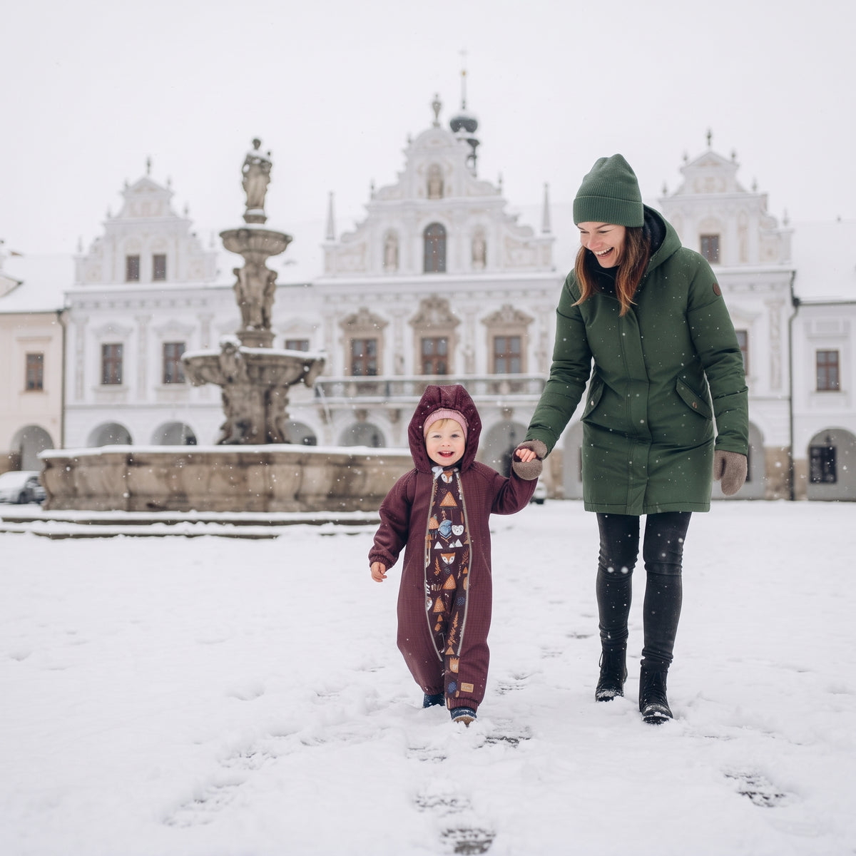 Monkey Mum® Combinaison d’hiver softshell pour enfants avec doublure en mouton - Petit Chaperon rouge bordeaux dans la forêt - taille 62/68, 74/80