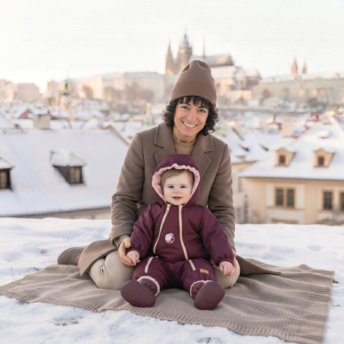 Monkey Mum® Combinaison d’hiver softshell enfant avec doublure en mouton - Petit Chaperon rouge bordeaux - t. 62/68, 74/80
