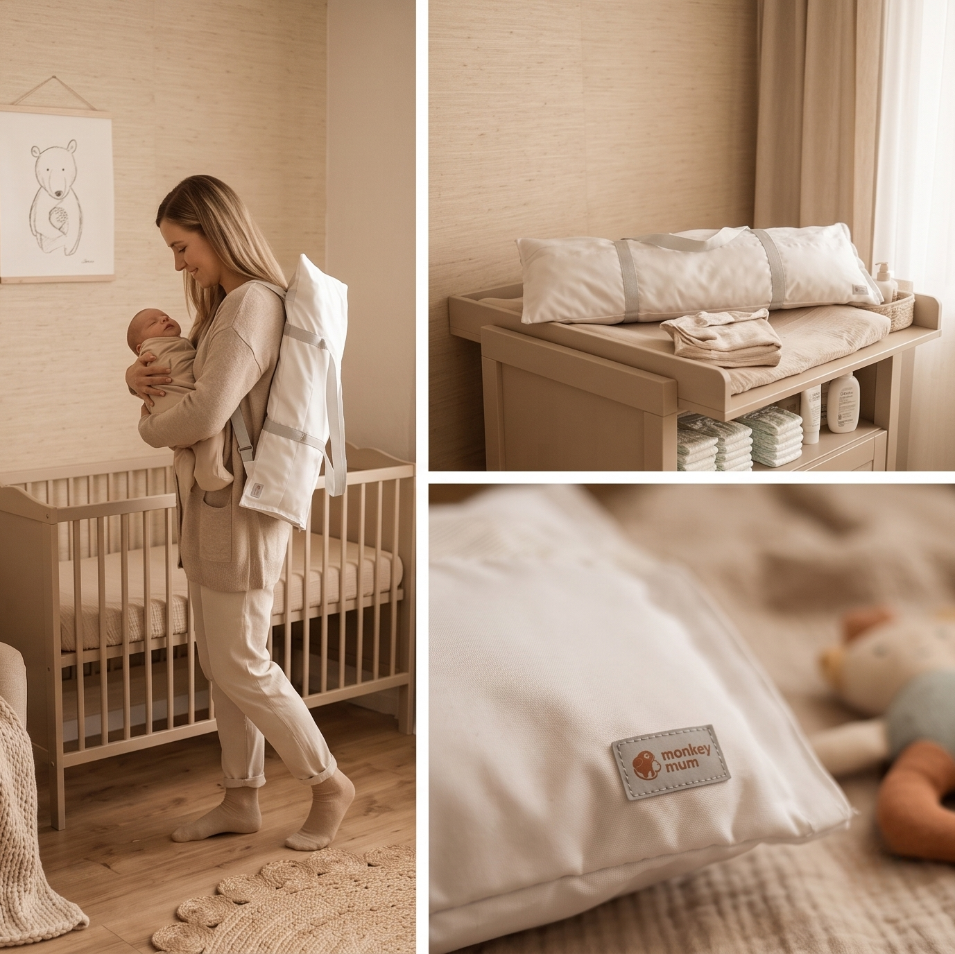 Sac de voyage Monkey Mum® pour barrière de lit - gris clair