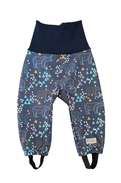 Pantalon d’hiver softshell évolutif pour enfant avec laine bouclée Monkey Mum® - Ours origami - Bleu foncé