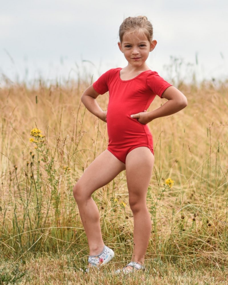 Maillot de gymnastique pour filles, rouge