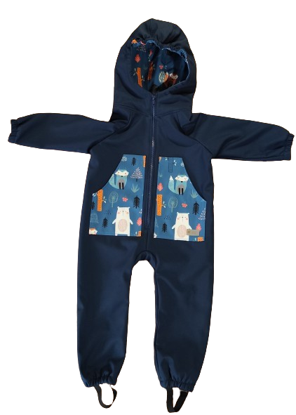 Monkey Mum® Combinaison softshell avec membrane – Ciel nocturne avec des animaux - taille 98/104, 110/116