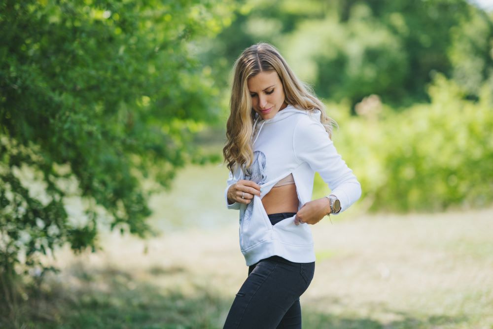 Sweat d’allaitement Monkey Mum® blanc - maman aimante, 2e qualité - taille L