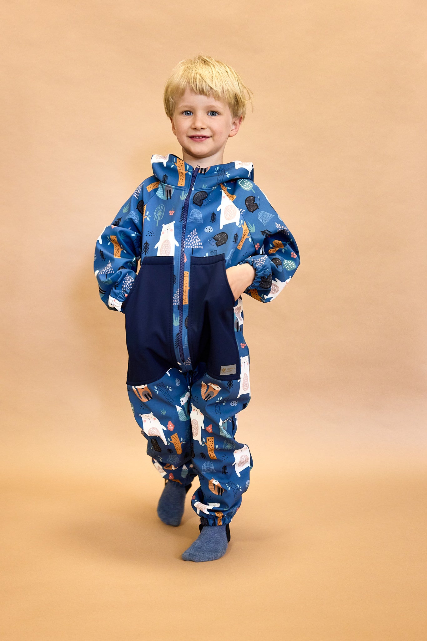 Monkey Mum® Combinaison softshell avec membrane – Ciel nocturne avec des animaux - taille 62/68, 74/80