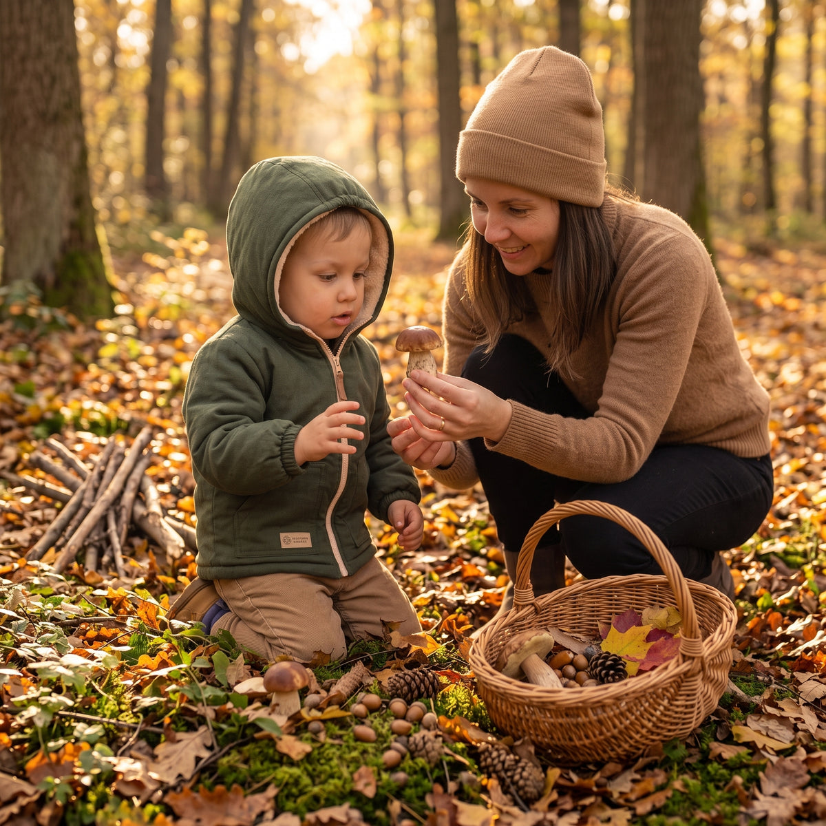 Veste d’hiver softshell enfant avec doublure en mouton Monkey Mum® - Petit chasseur kaki