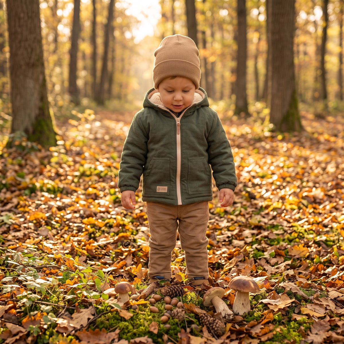 Veste d’hiver softshell enfant avec doublure en mouton Monkey Mum® - Petit chasseur kaki