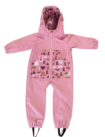 Monkey Mum® Combinaison d’hiver softshell pour enfants avec doublure en mouton - Petit mouton rose dans la forêt - taille 98/104, 110/116
